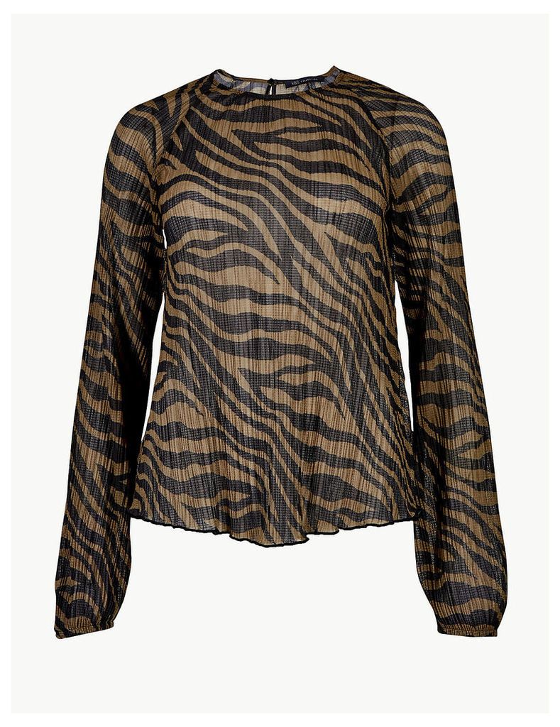 M&S Collection Animal Print Sheer Round Neck Blouse