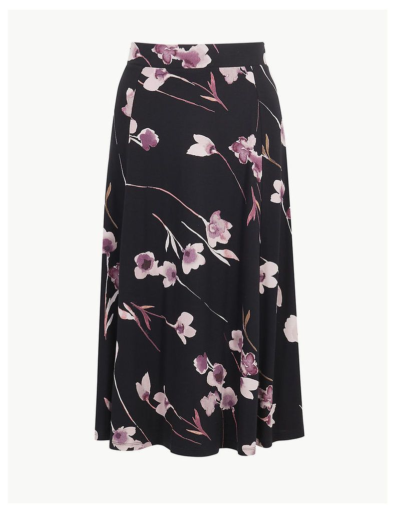 M&S Collection Floral Print Jersey A-Line Skirt