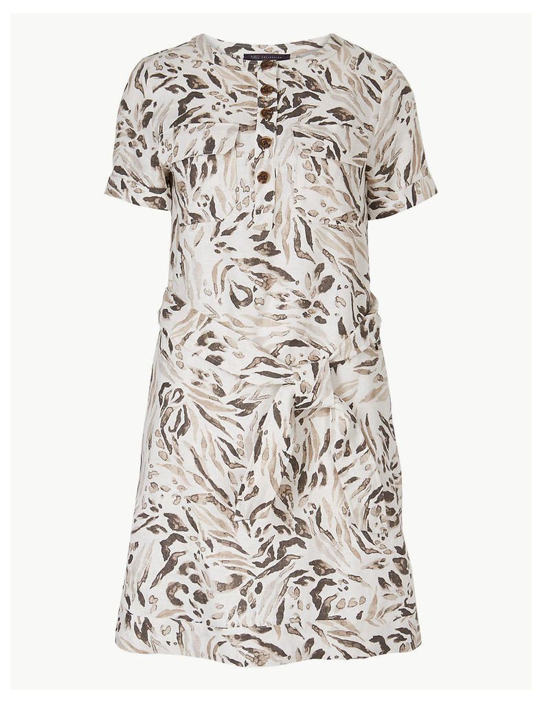 M&S Collection Pure Linen Animal Print Shirt Mini Dress