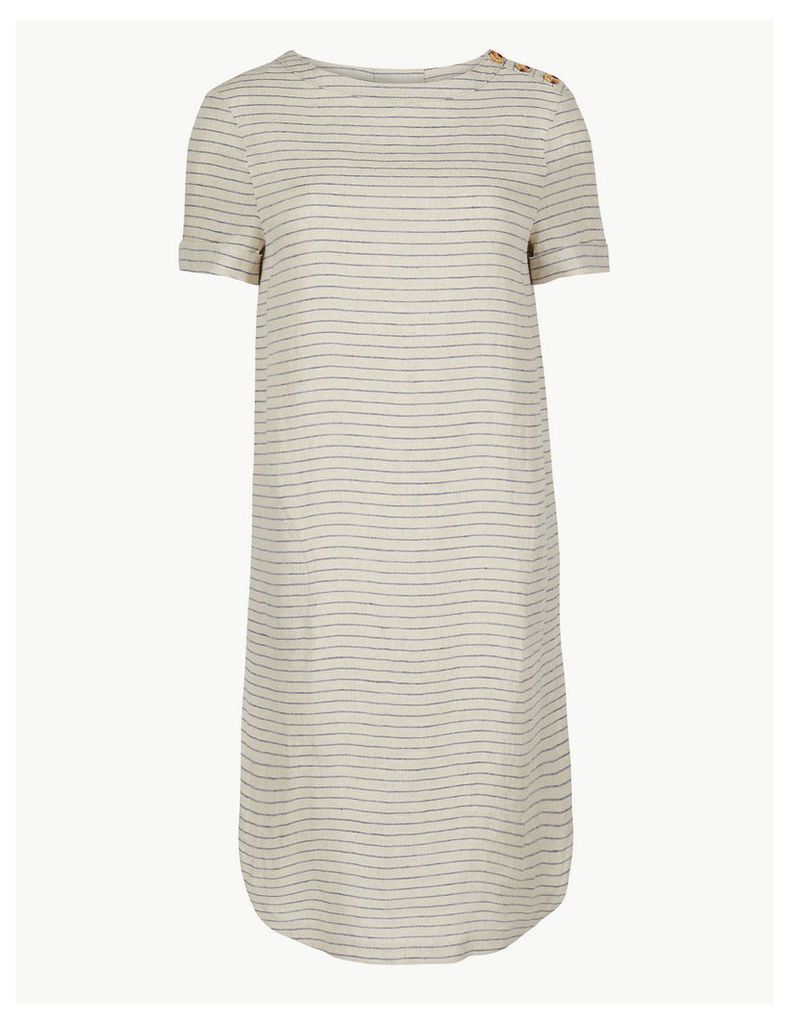 M&S Collection Pure Linen Striped Shift Dress