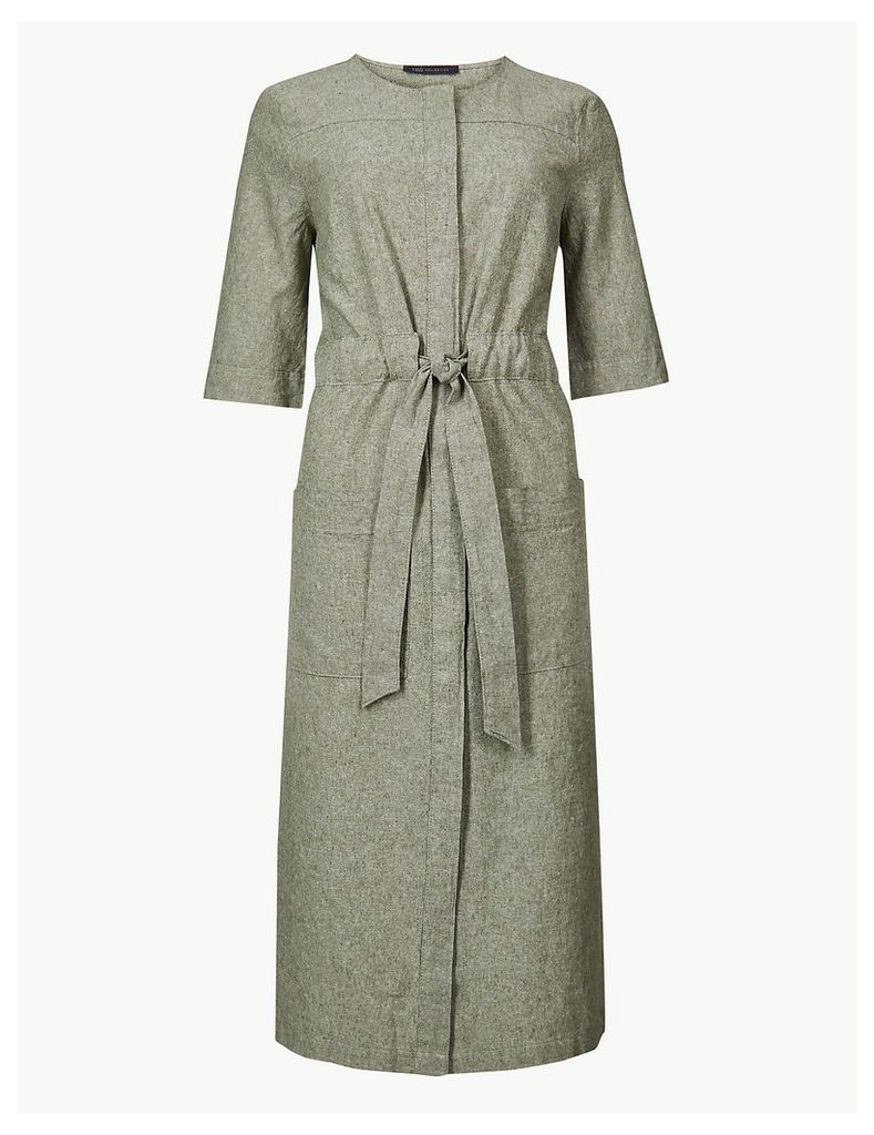 M&S Collection Linen Rich Tie Waisted Midi Dress