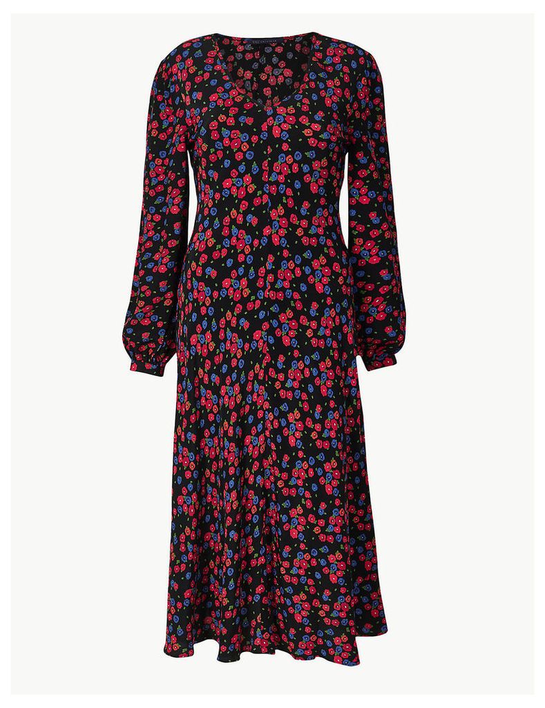 M&S Collection Floral Print Fit & Flare Midi Dress