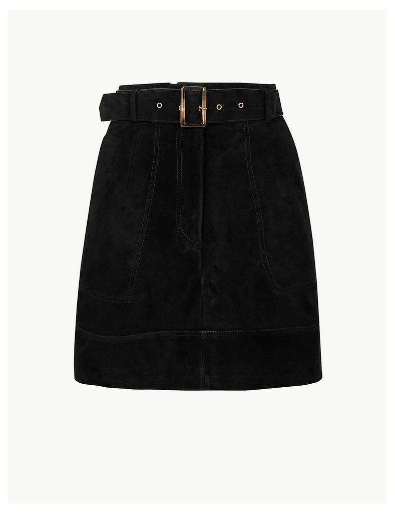 M&S Collection Suede Belted A-Line Mini Skirt