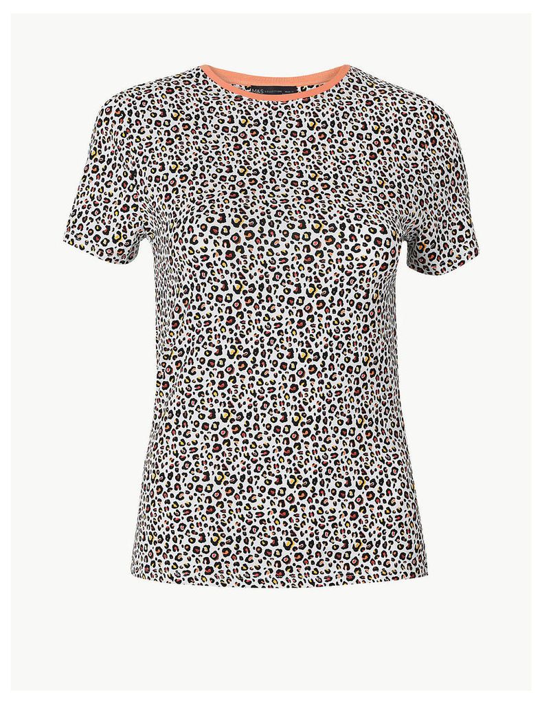M&S Collection Animal Print Round Neck Fitted T-Shirt