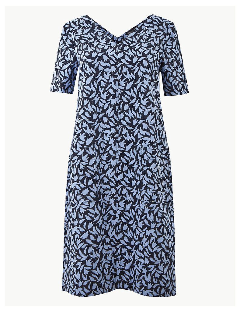 M&S Collection Linen Rich Leaf Print Shift Dress