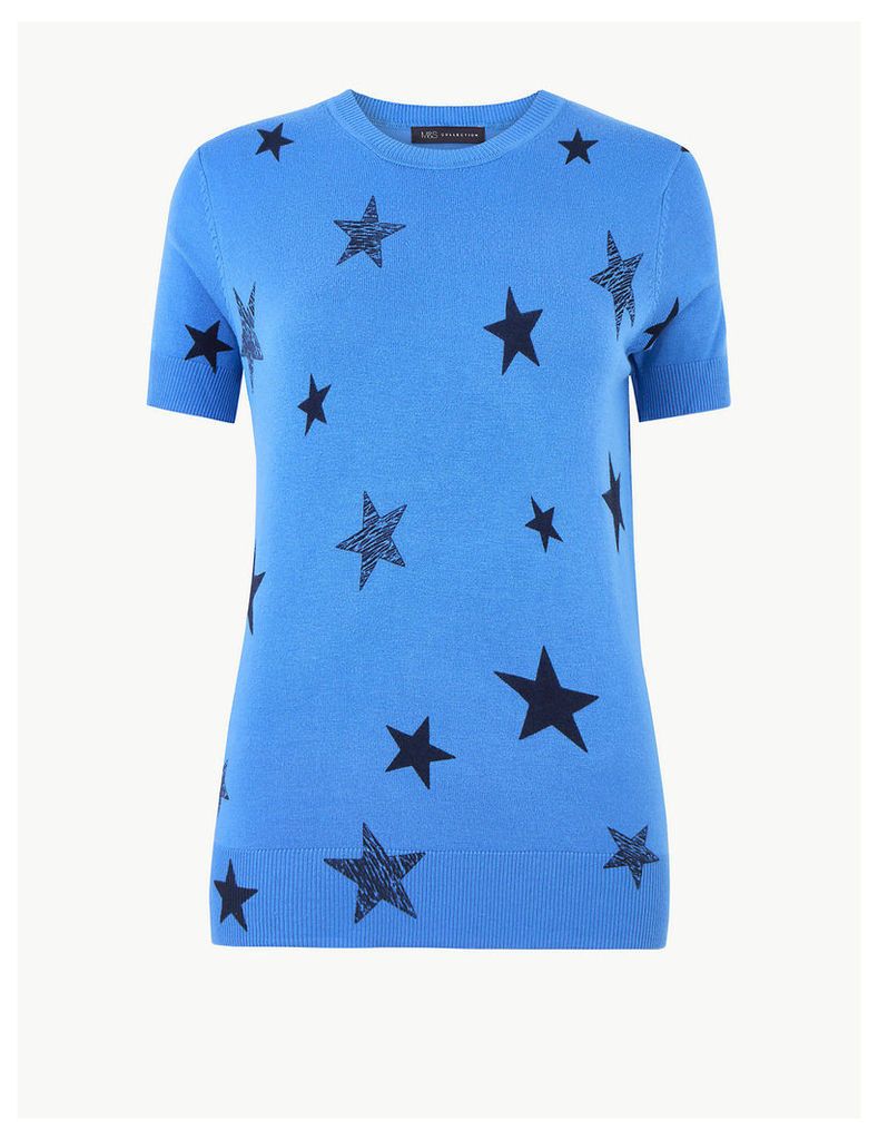 M&S Collection Star Print Short Sleeve Knitted Top