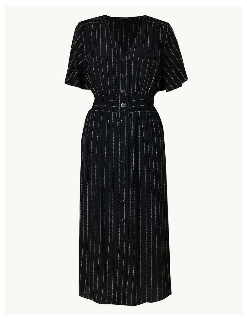 M&S Collection Striped Shirred Waist Midi Dress