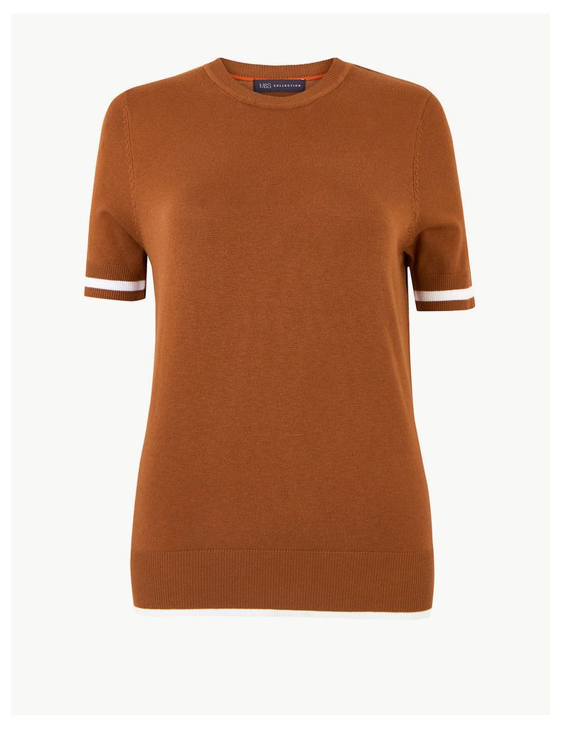 M&S Collection Tipped Short Sleeve Knitted Top