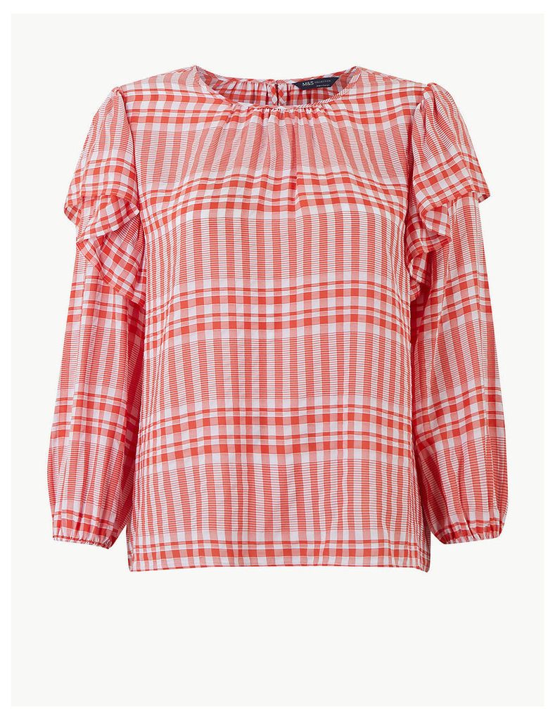 M&S Collection Checked Ruffle Sleeve Blouse