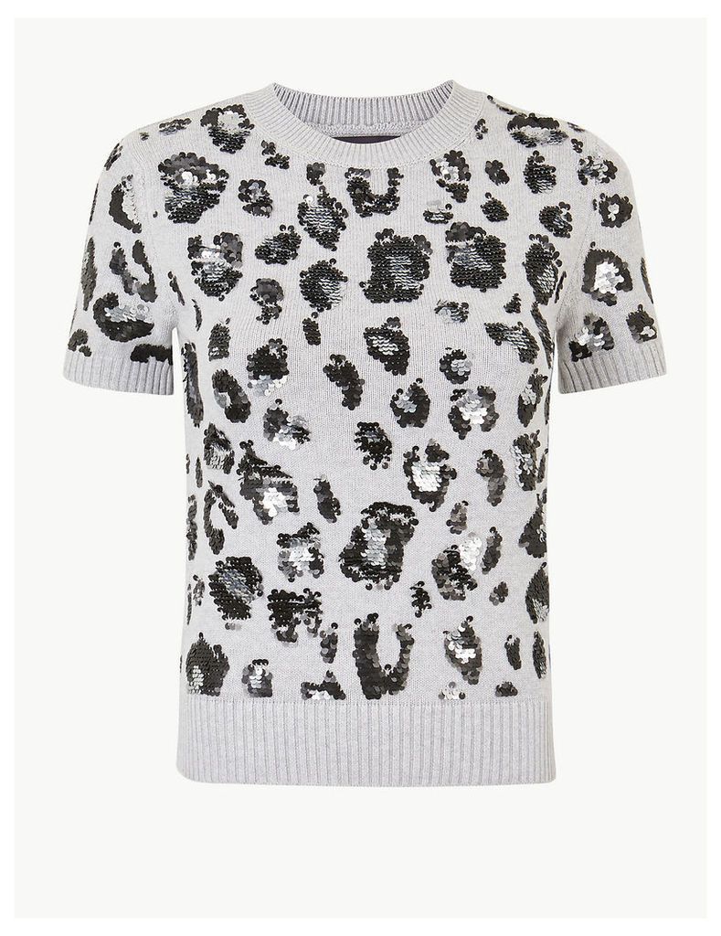 M&S Collection Animal Print Embellished Knitted Top