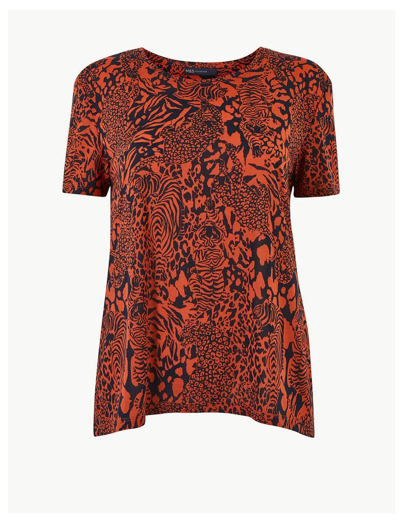 M&S Collection Animal Print Round Neck Relaxed Fit T-Shirt