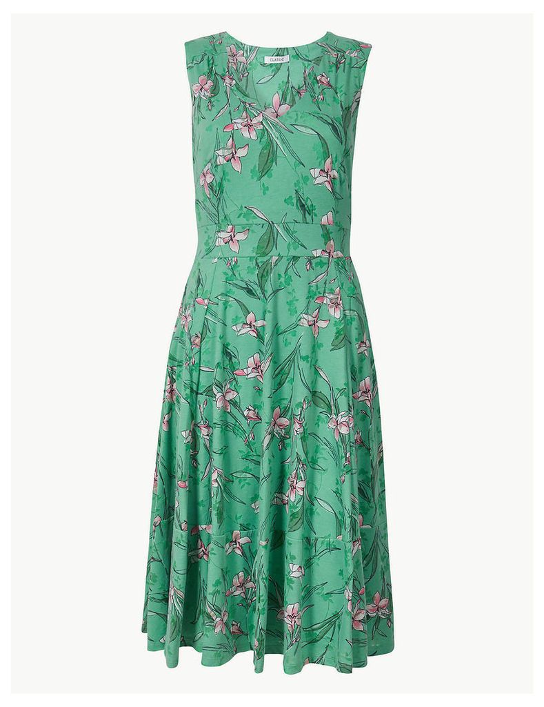 M&S Collection Floral Print Waisted Midi Dress