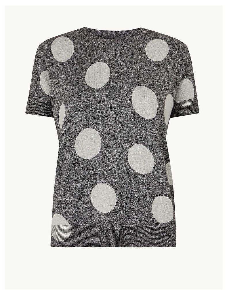M&S Collection PETITE Polka Dot Round Neck Knitted Top