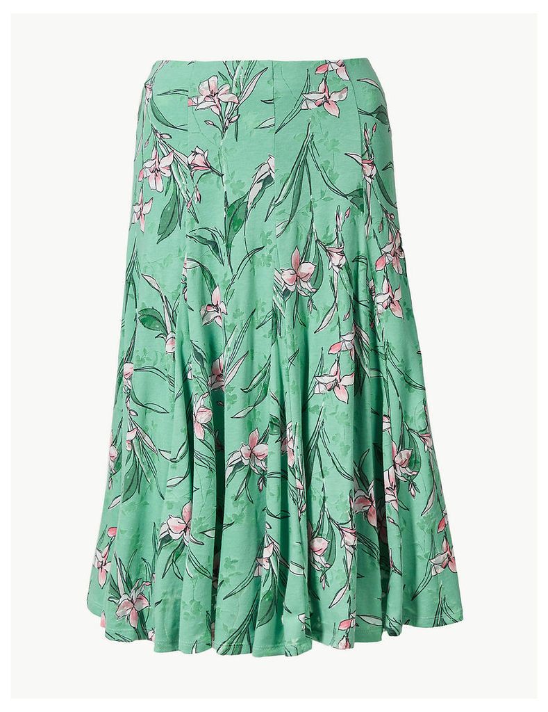 M&S Collection Floral Print Jersey Fit & Flare Skirt