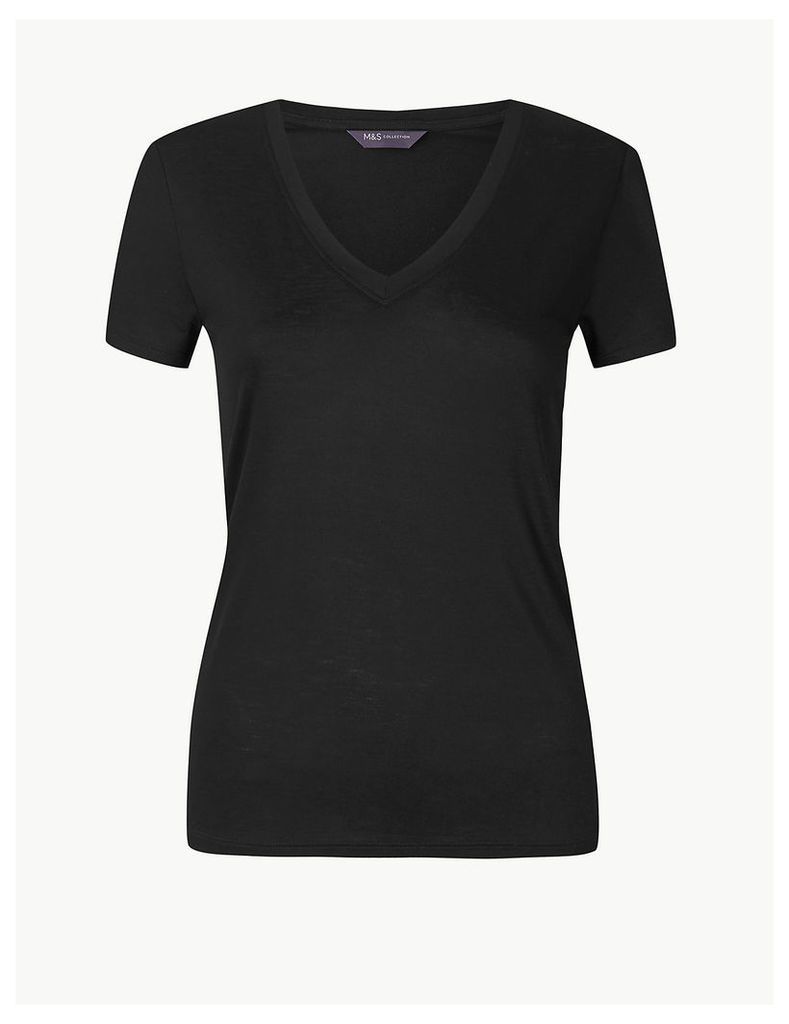 M&S Collection V-Neck Fitted Short Sleeve T-Shirt