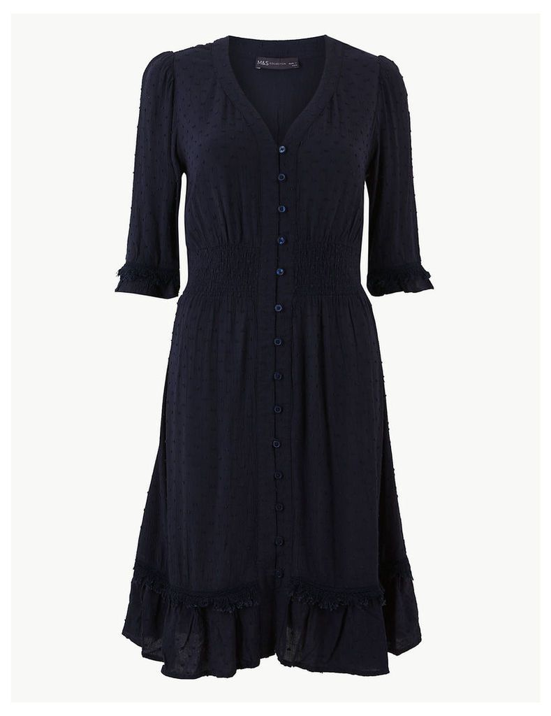 M&S Collection Dobby Button Front Waisted Dress