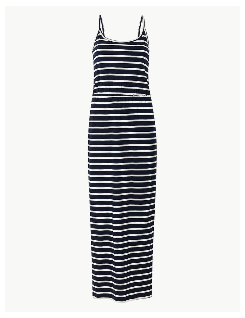 M&S Collection Pure Cotton Striped Waisted Maxi Dress
