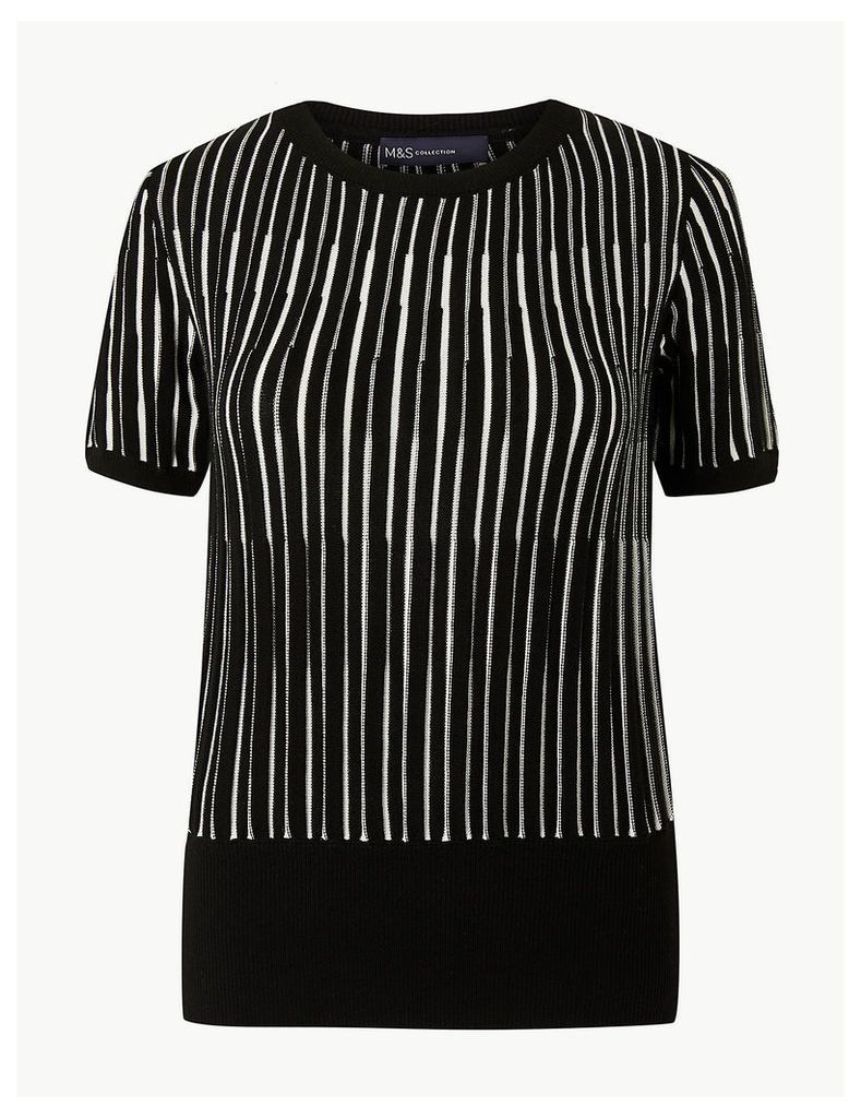 M&S Collection Striped Round Neck Short Sleeve Knitted Top