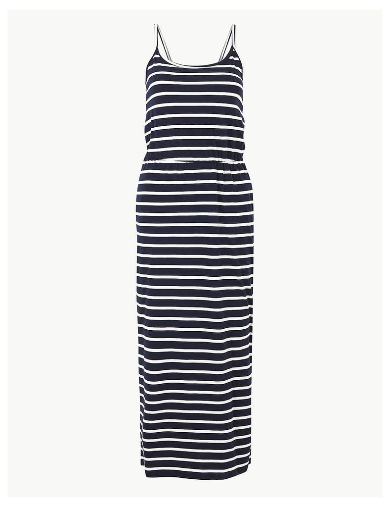 M&S Collection PETITE Pure Cotton Striped Waisted Maxi Dress
