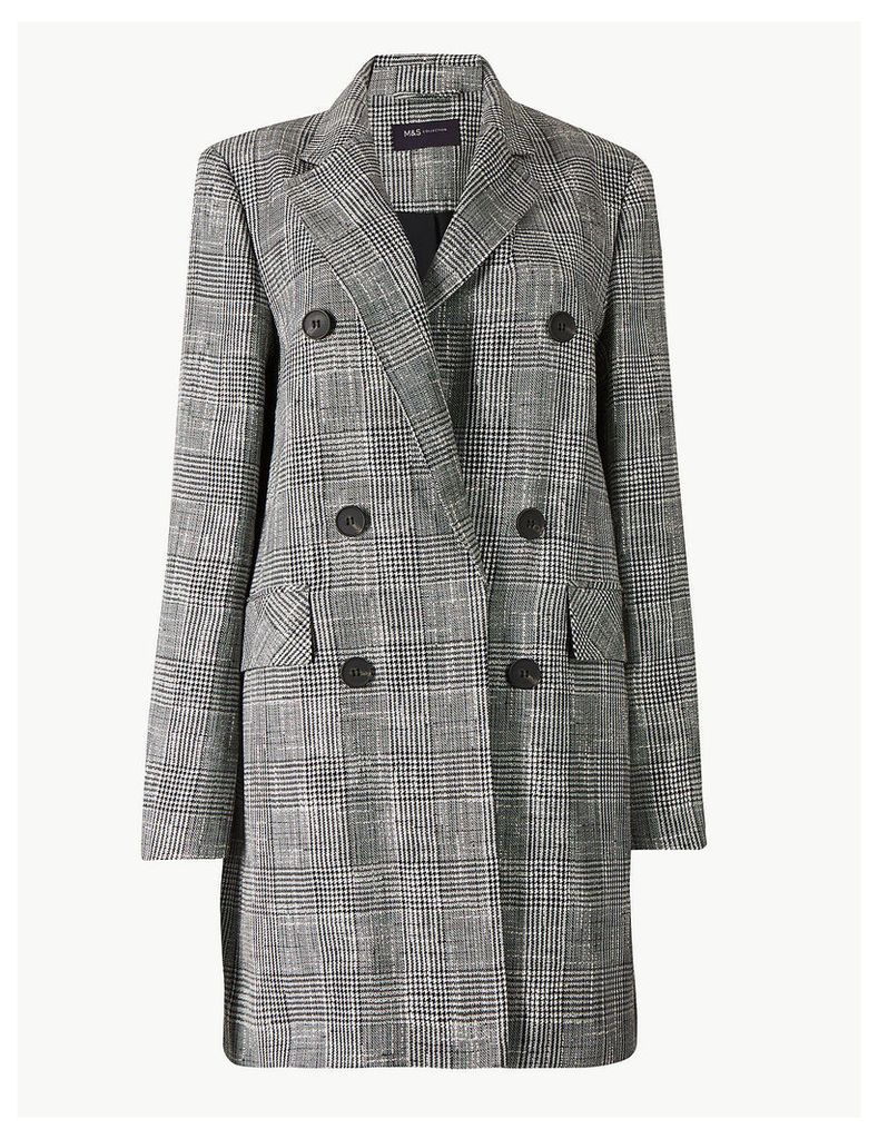 M&S Collection Checked Double Breasted Blazer with Linen
