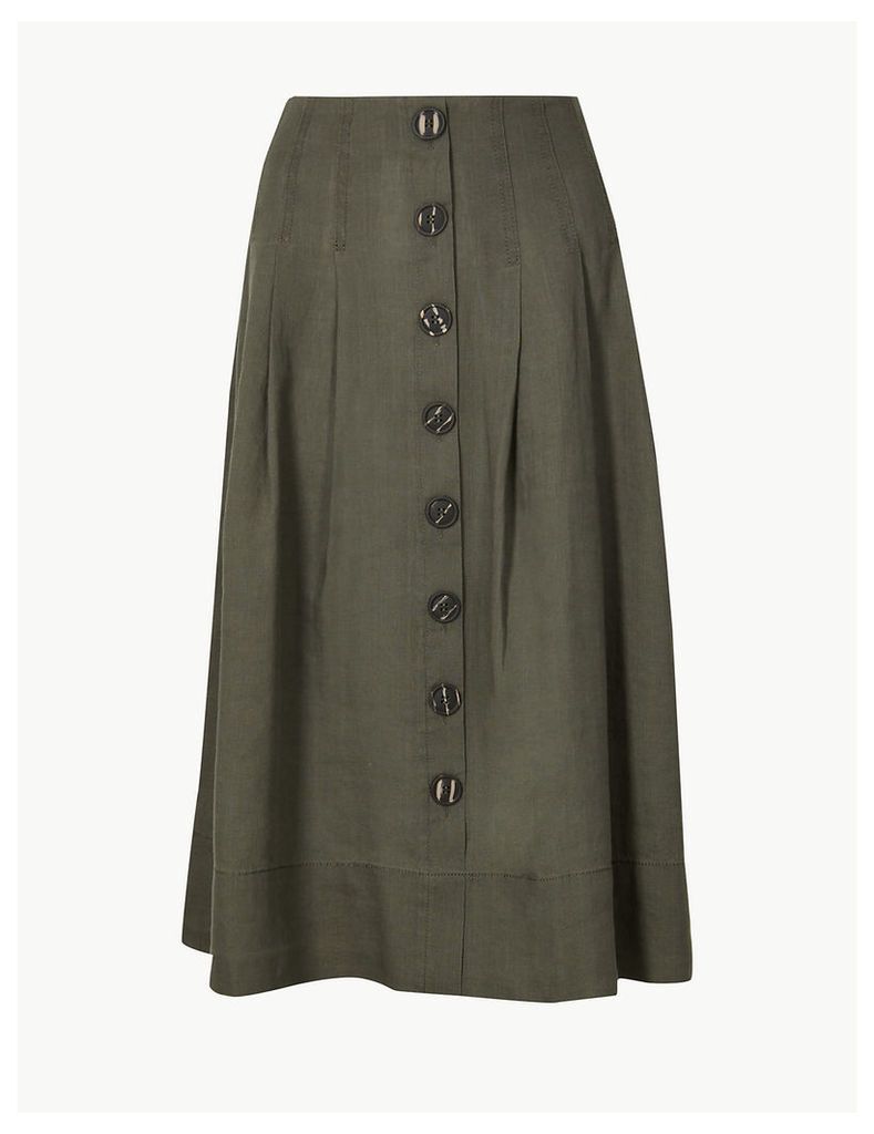 M&S Collection Linen Rich Fit & Flare Midi Skirt