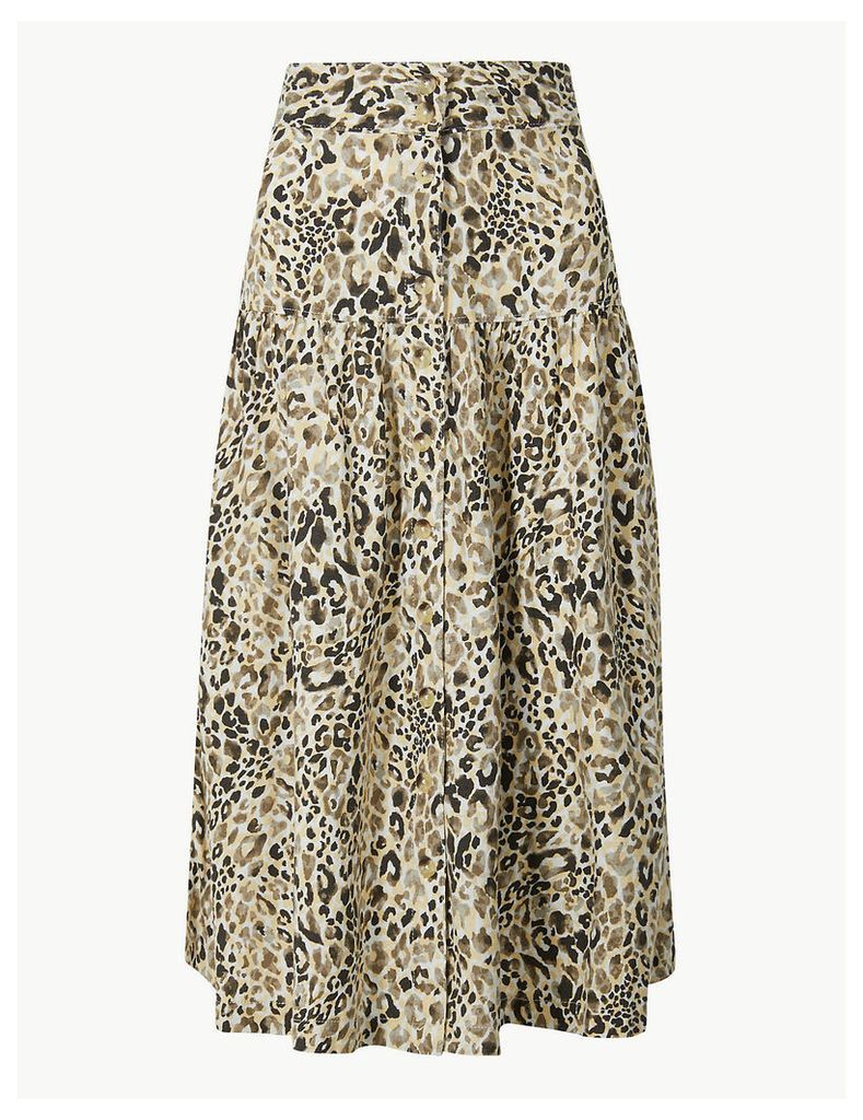 M&S Collection Linen Rich Animal Print A-Line Midi Skirt