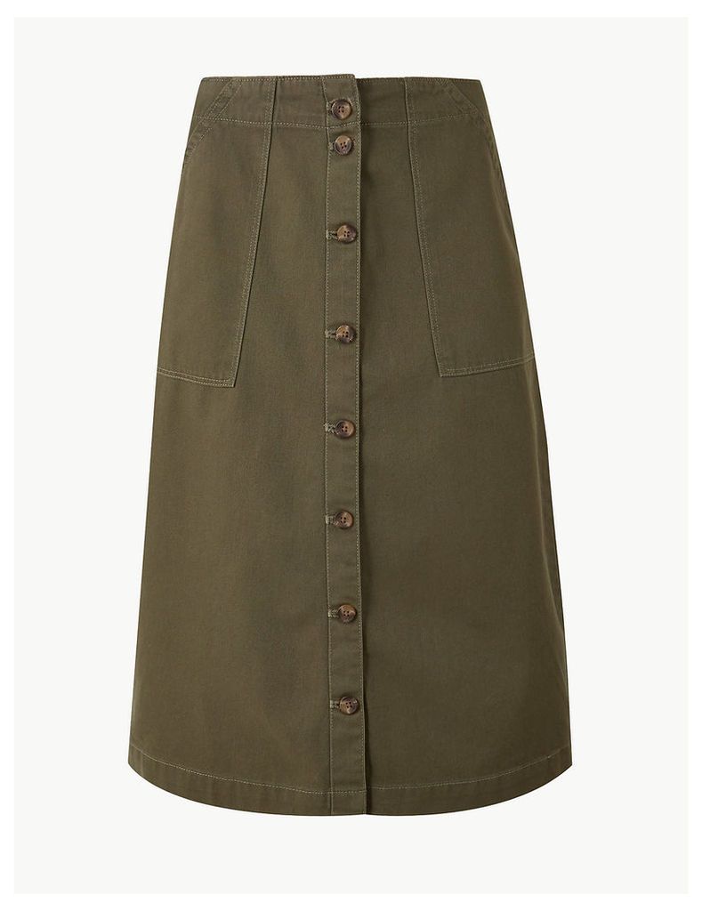 M&S Collection Pure Cotton A-Line Knee Length Cargo Skirt