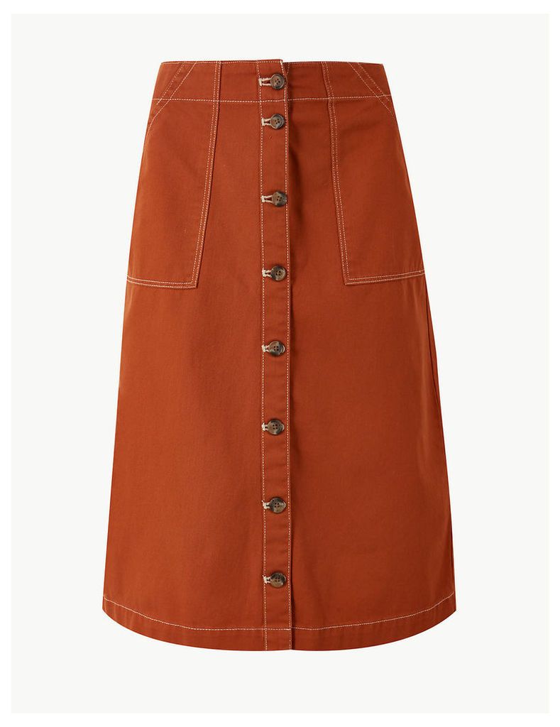 M&S Collection Pure Cotton A-Line Knee Length Cargo Skirt
