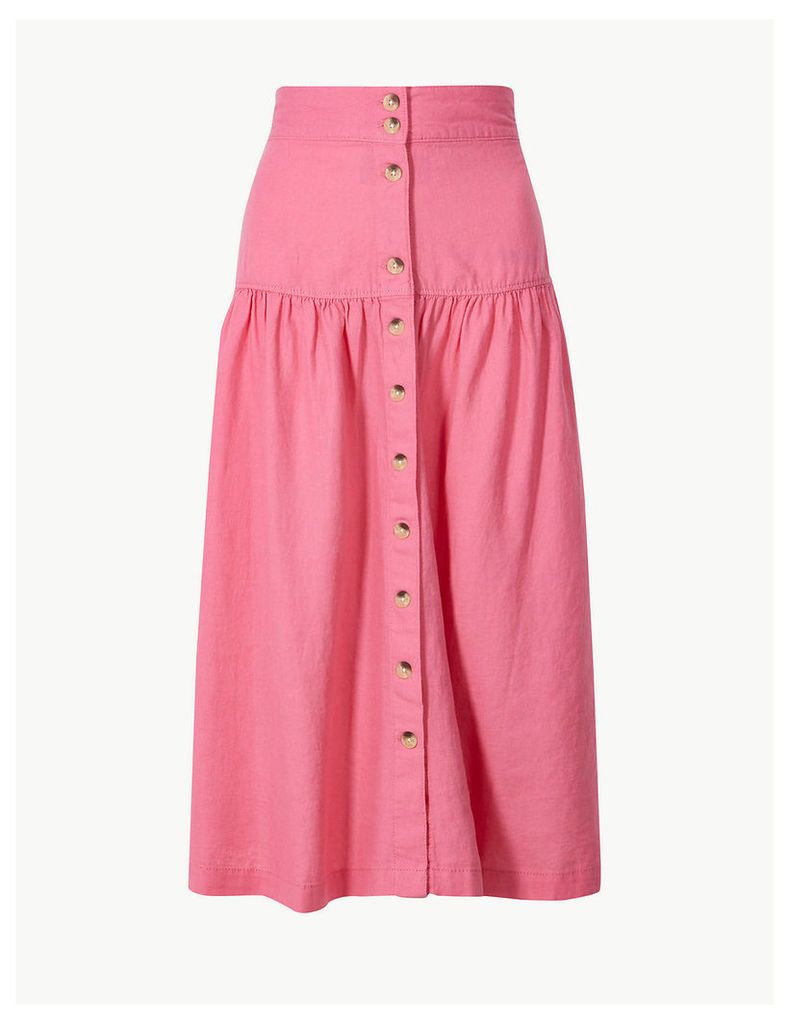 M&S Collection Linen Rich Button Detailed A-Line Midi Skirt
