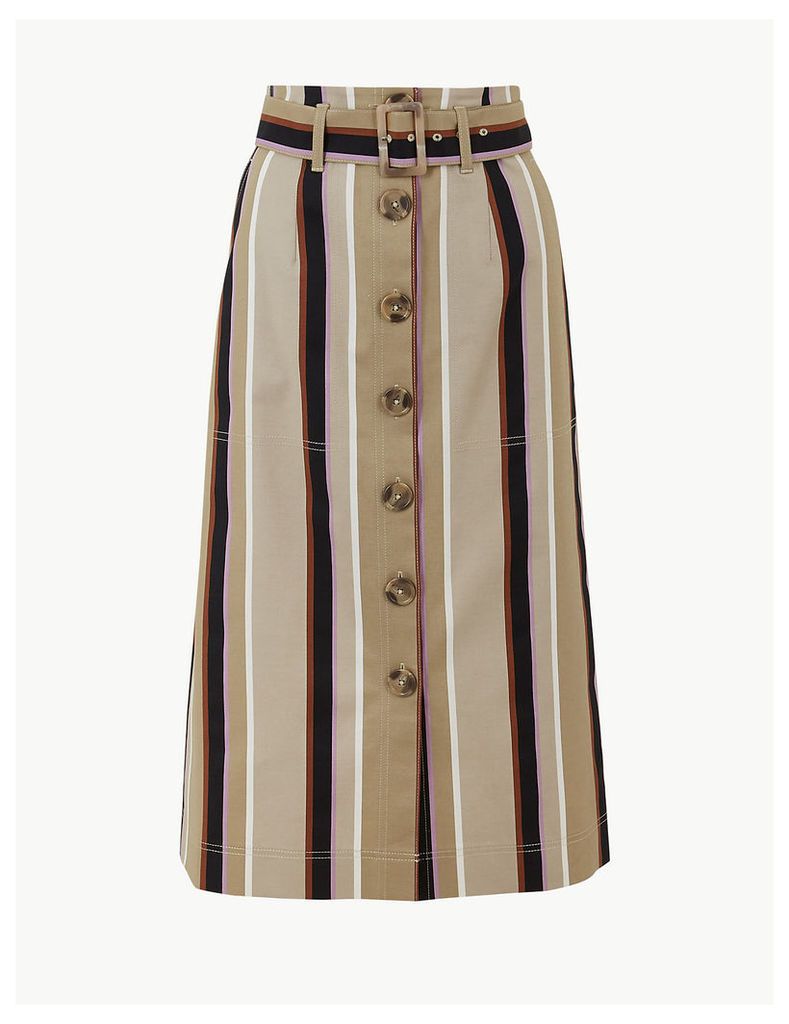 M&S Collection Striped Fit & Flare Midi Skirt