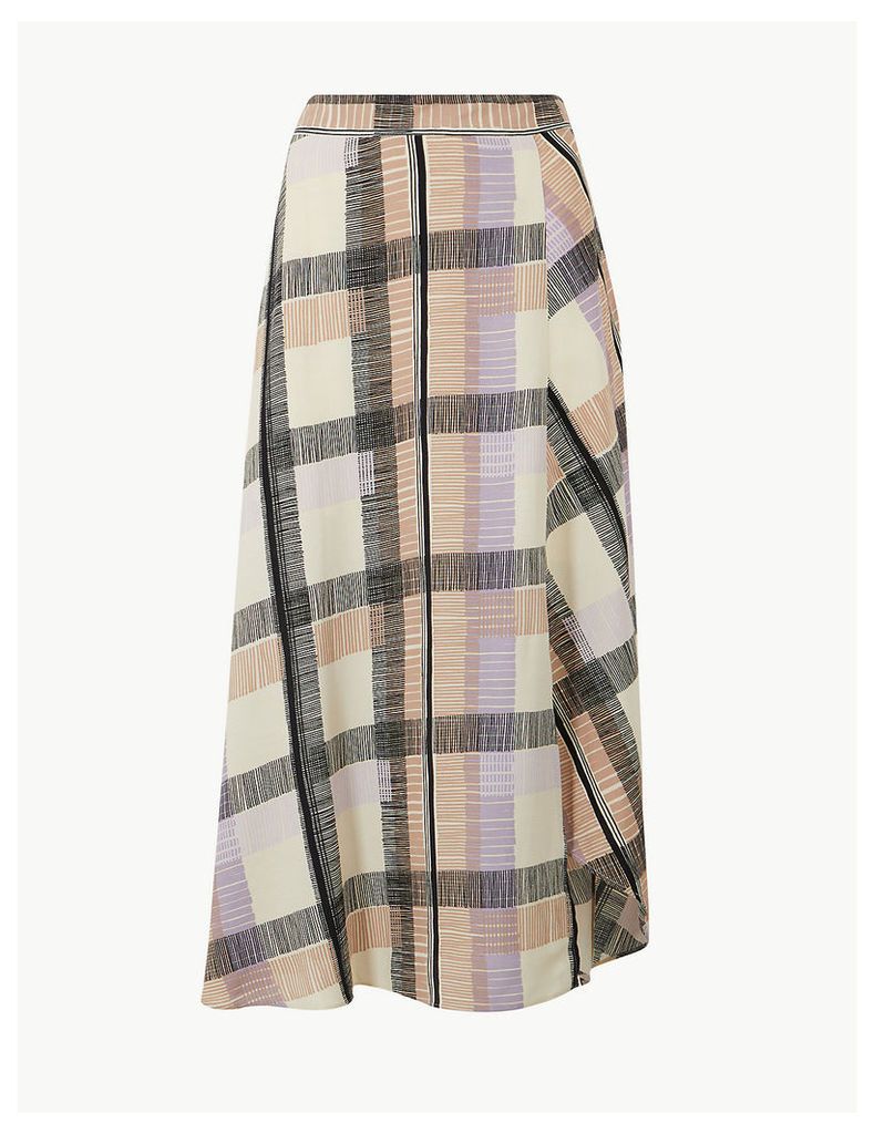 M&S Collection Checked Asymmetric Midi Skirt