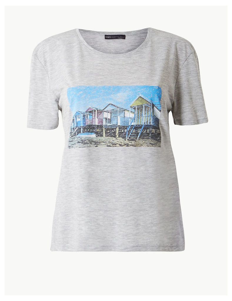 M&S Collection Beach House Print Relaxed Fit T-Shirt