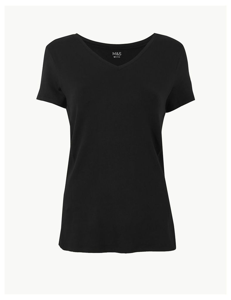 M&S Collection Quick Dry V-Neck Short Sleeve Top