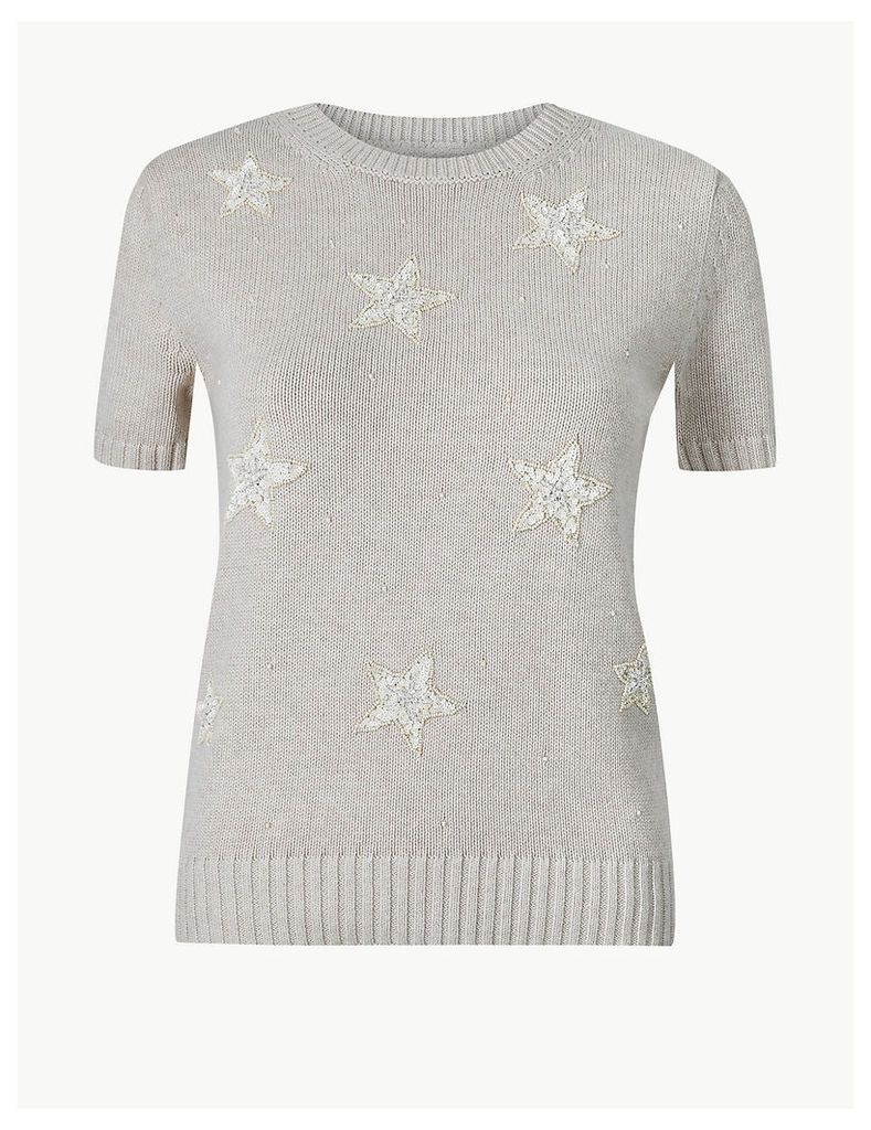 M&S Collection Pure Cotton Embellished Knitted Top