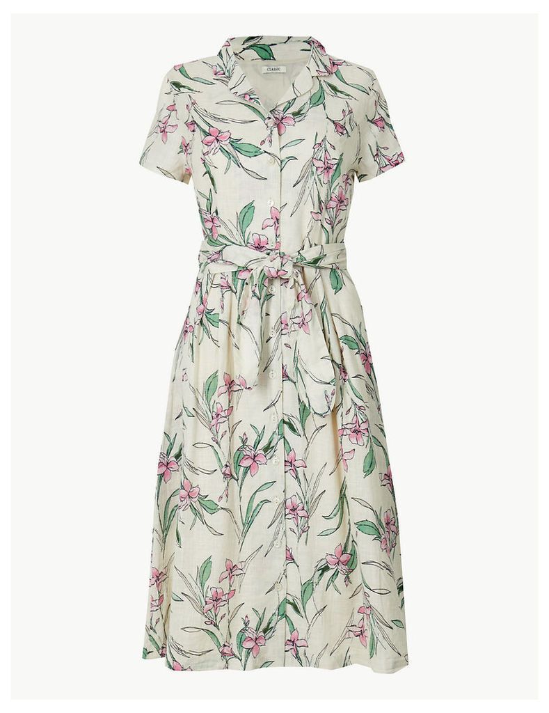 M&S Collection Pure Cotton Floral Print Shirt Midi Dress