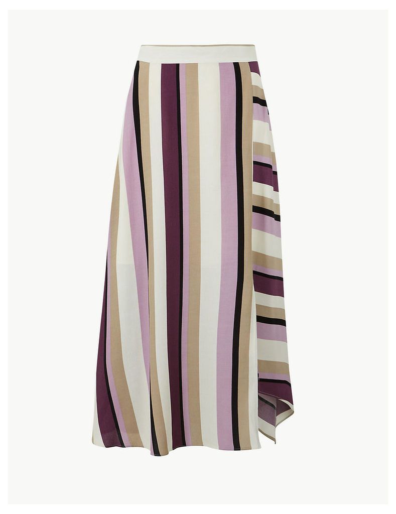 M&S Collection Striped Asymmetric Midi Skirt