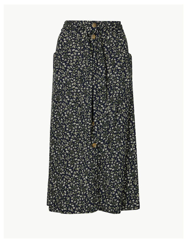 Per Una Floral Print Pleated Midi Skirt