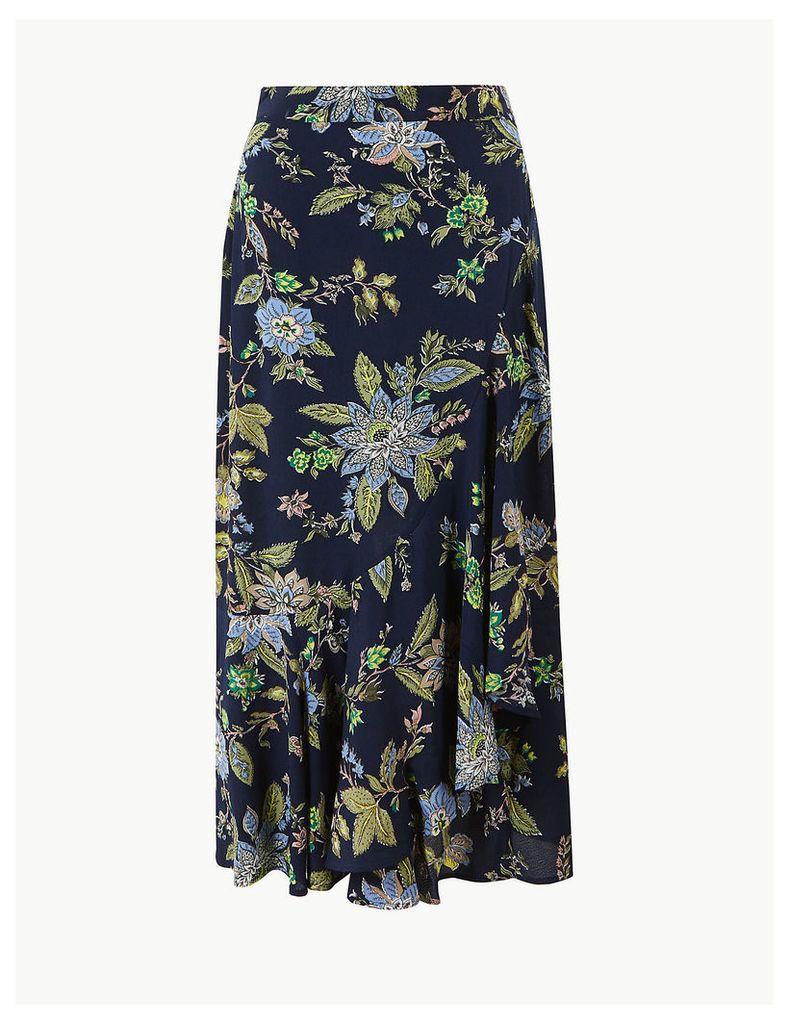 Per Una Floral Print Pretty Ruffle Midi Skirt