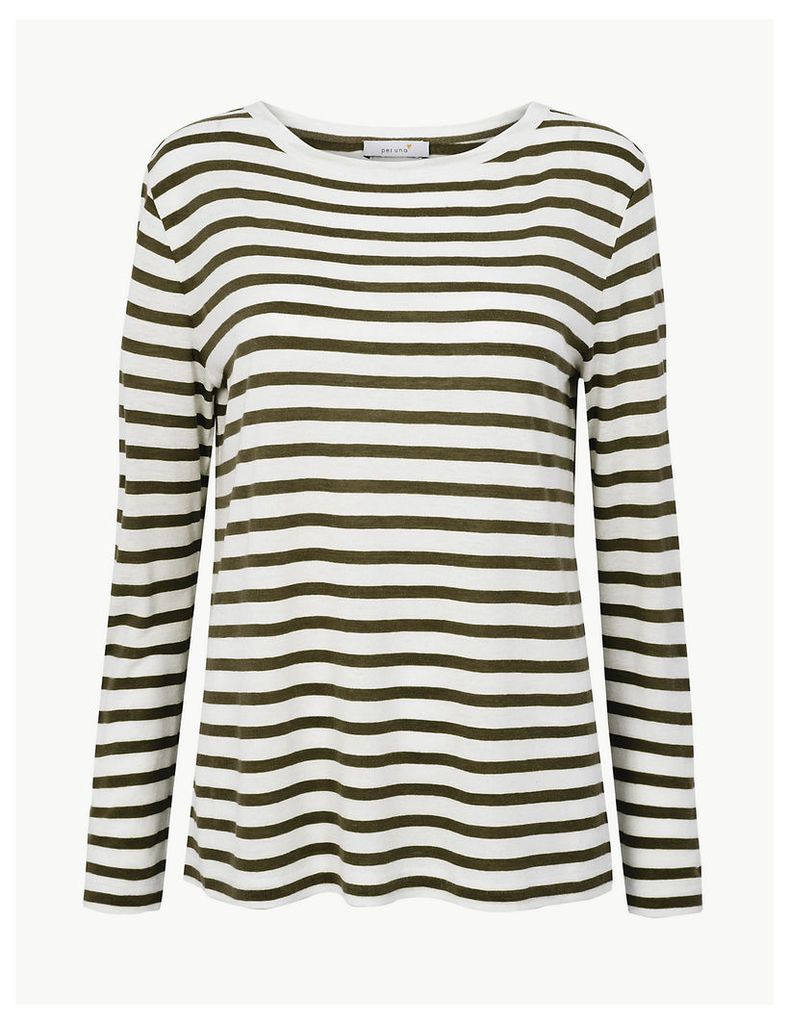 Per Una Striped Long Sleeve T-Shirt with Linen