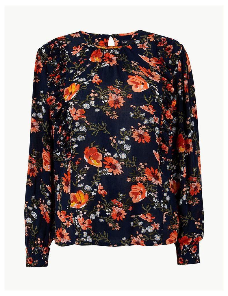M&S Collection Floral Print Blouson Sleeve Ruffle Blouse