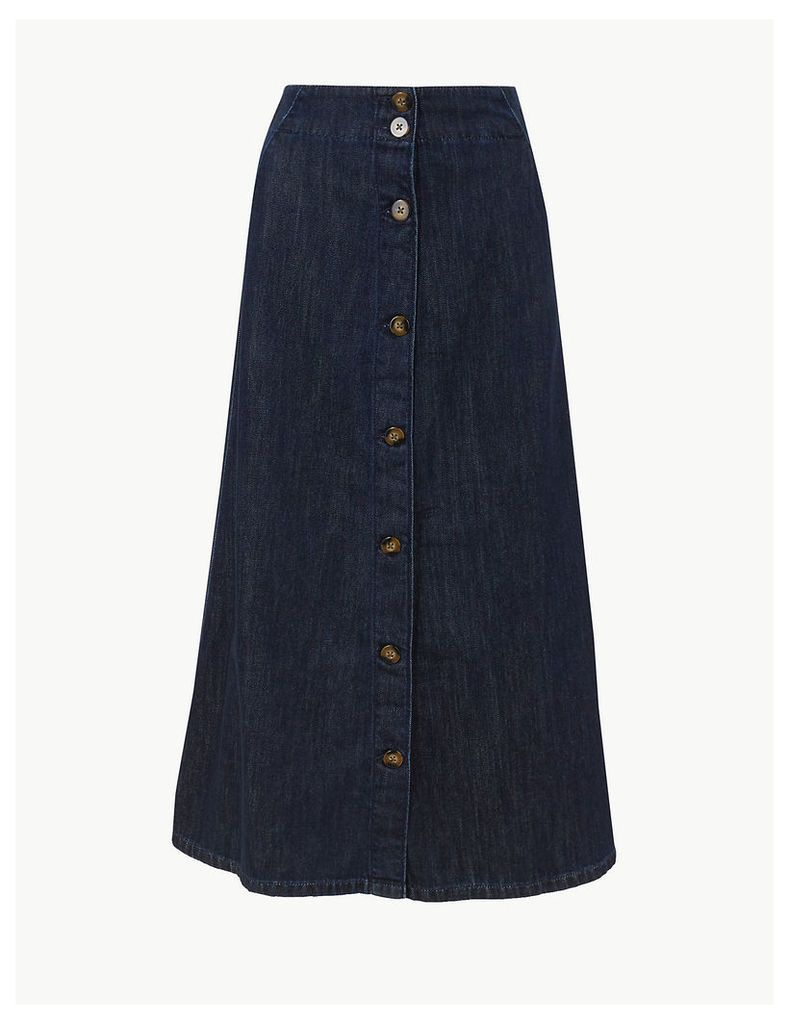 M&S Collection Button Detailed Denim Midi Skirt