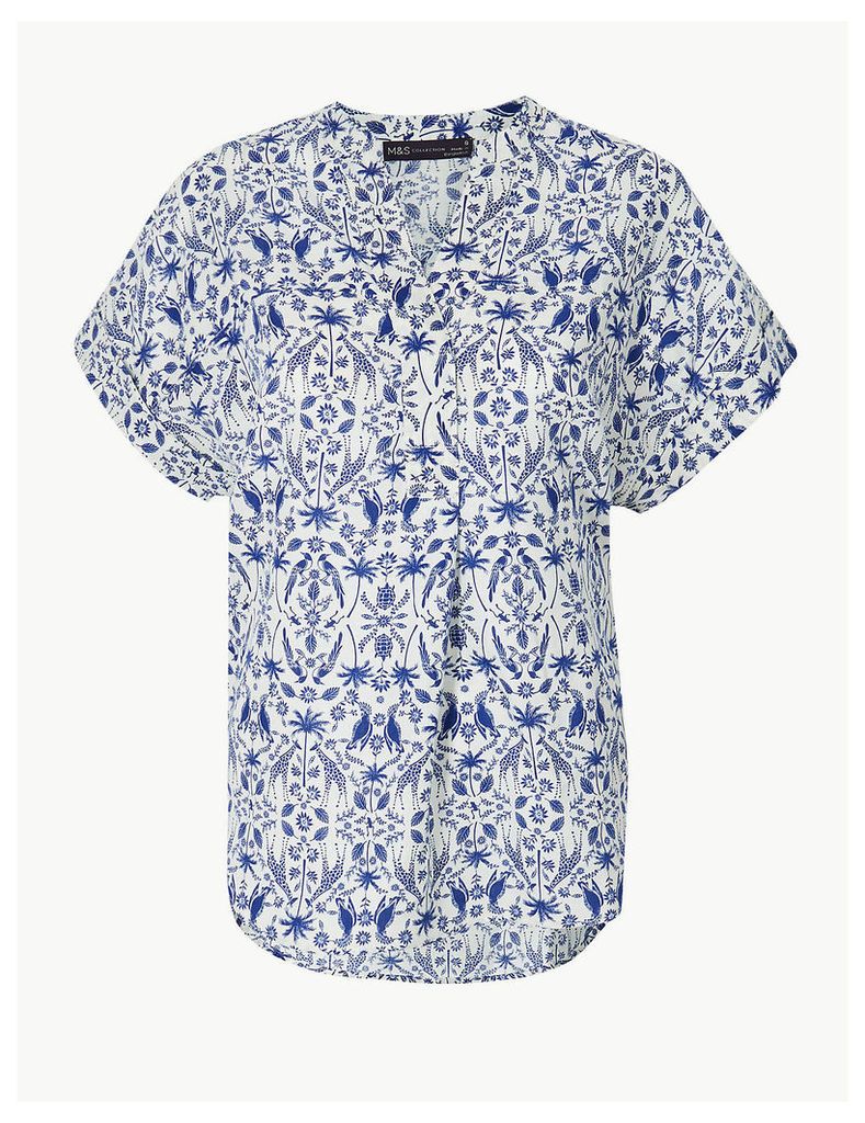 M&S Collection Linen Rich Printed Blouse