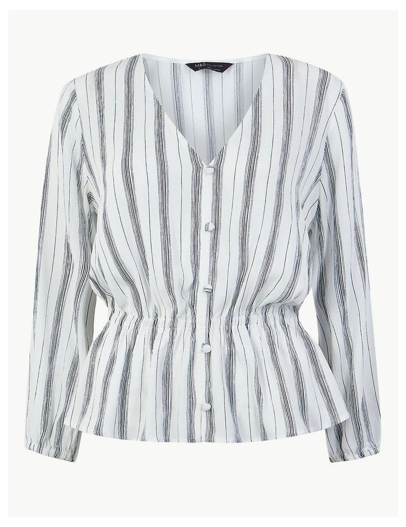 M&S Collection Striped Button Detailed Blouse