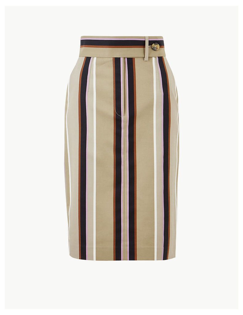 M&S Collection Cotton Rich Striped Pencil Skirt