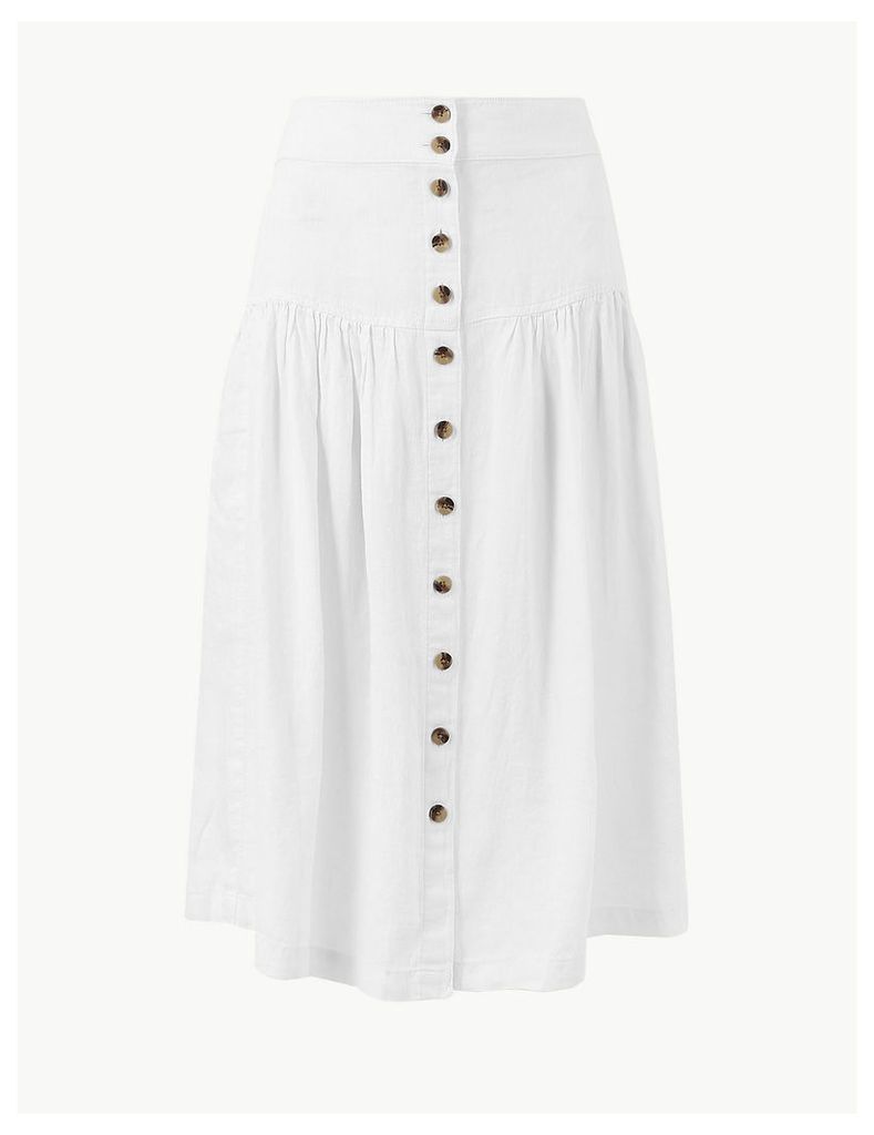 M&S Collection Pure Linen Midi Fit & Flare Skirt