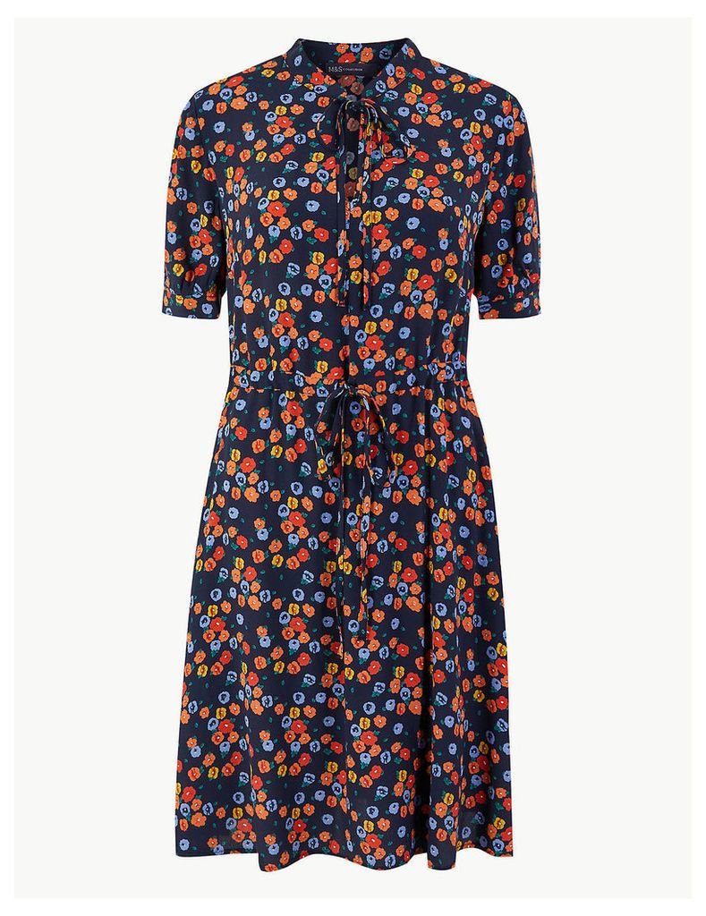 M&S Collection Floral Print Waisted Mini Dress