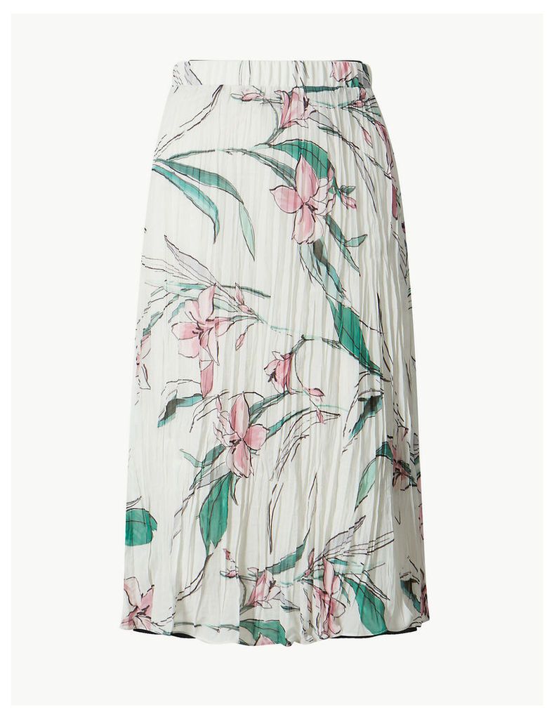 M&S Collection Floral Print Midi A-Line Skirt