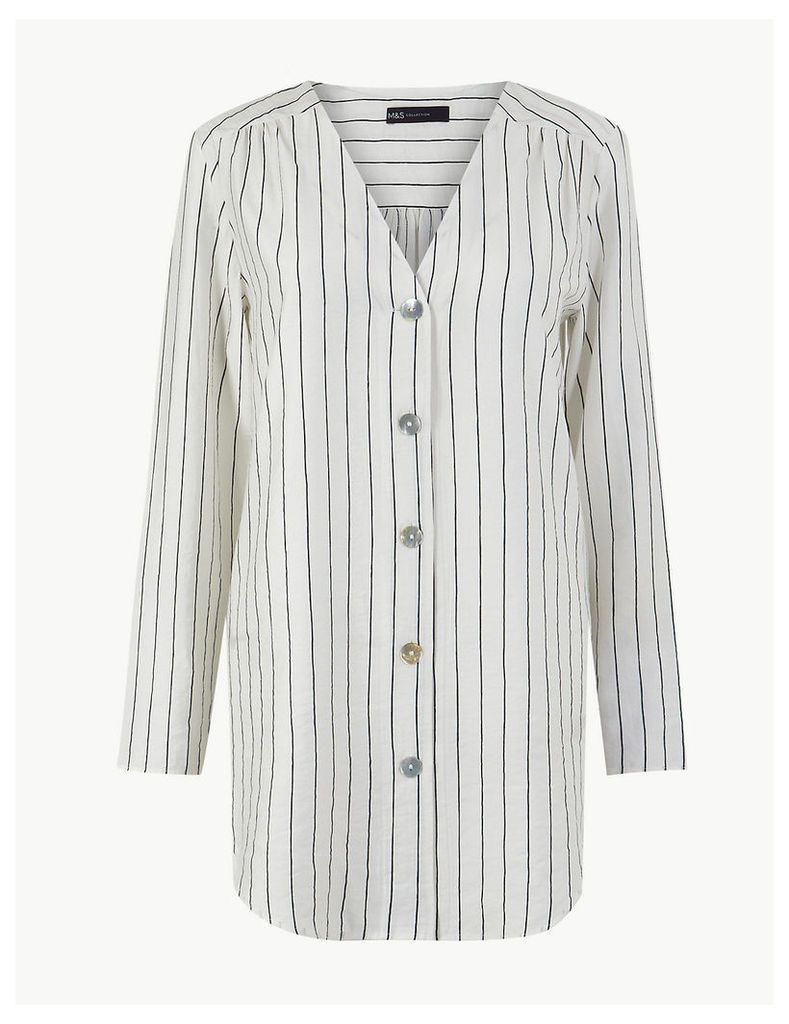 M&S Collection Striped Button Detailed Longline Tunic