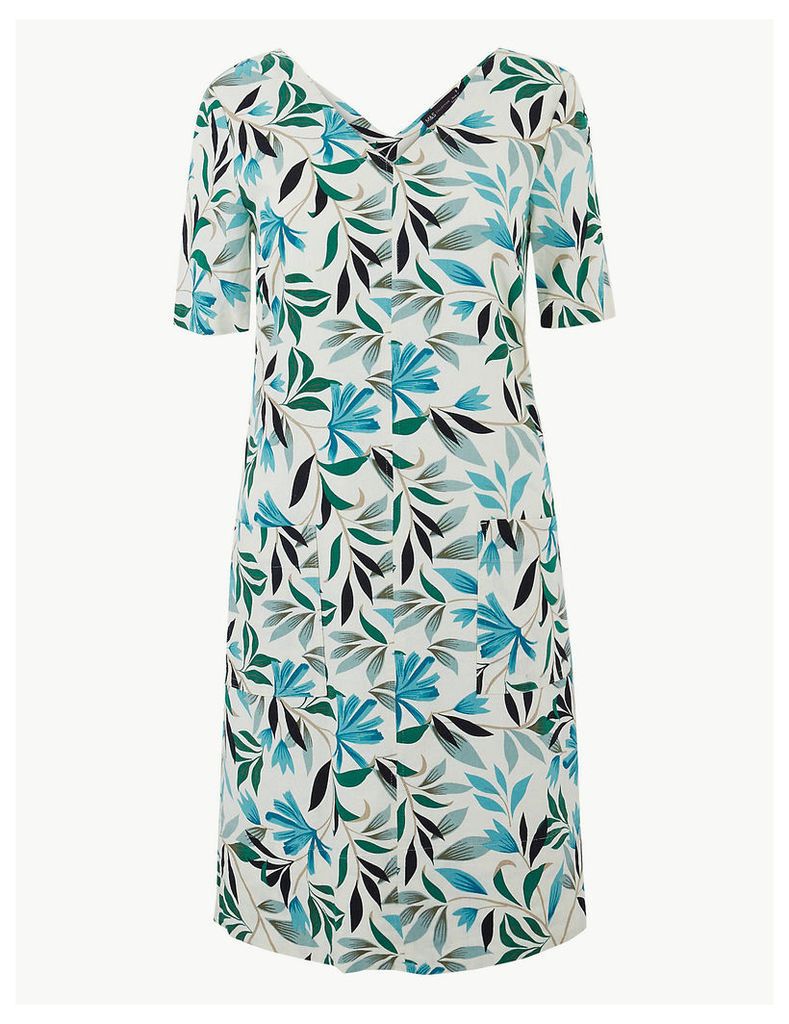 M&S Collection Linen Rich Leaf Print Shift Dress