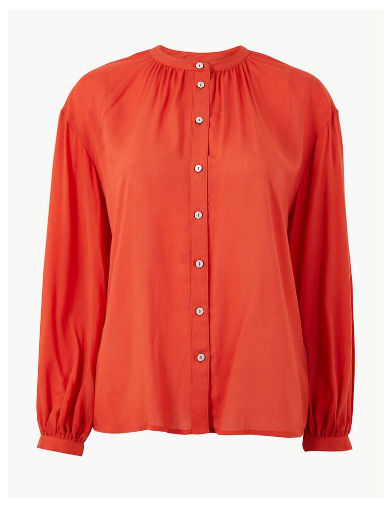 M&S Collection Collarless Blouson Sleeve Blouse